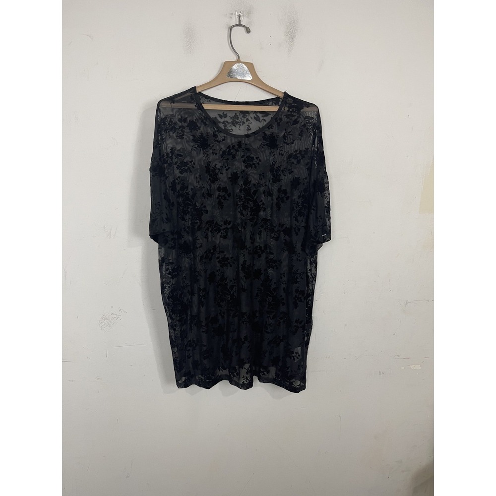 Womens Shirt 3X Large Black Floral Sheer Velvet Burnout Whimsigoth Emo Goth